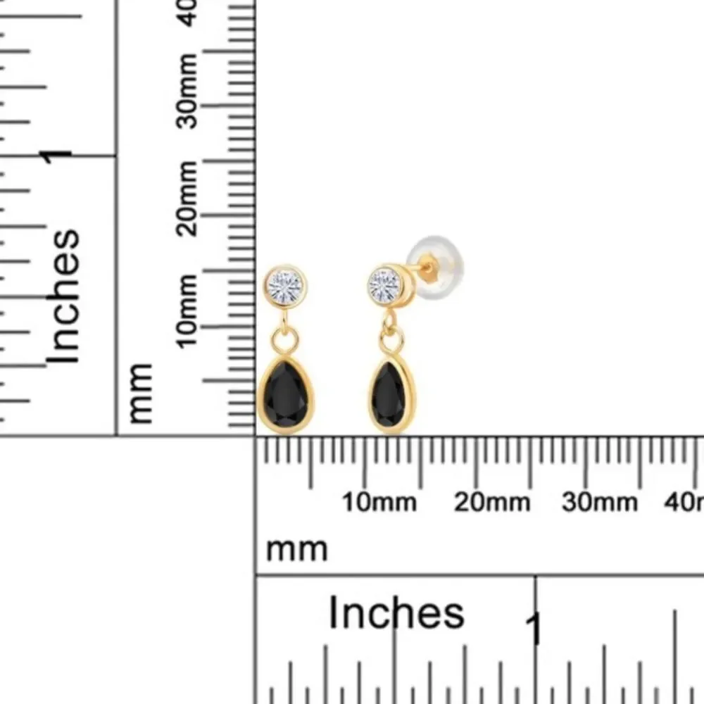 14K Yellow Gold with 0.96 Cttw Black Onyx and White Moissanite Post Earrings